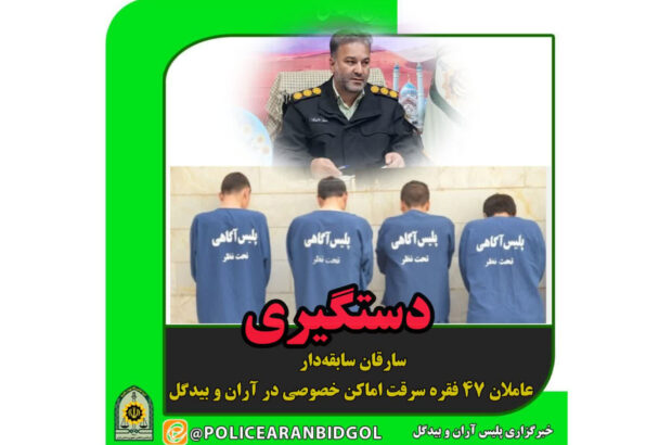 دستگیری سارقان سابقه‌دار و عاملان ۴۷ فقره سرقت اماکن خصوصی در آران و بیدگل